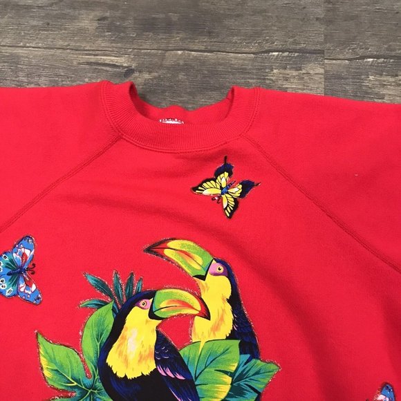 Vintage Hanes Her Way Parrot Birds Sweatshirt Women XL Nature Crewneck USA Made - Picture 4 of 8